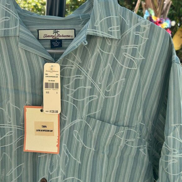 Tommy Bahama Silk Button Up Shirt Mens S Embroidered Green Floral Short Sleeve - Picture 3 of 12